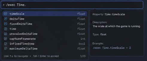 Runtime Inspector — autouzupełnianie komend
